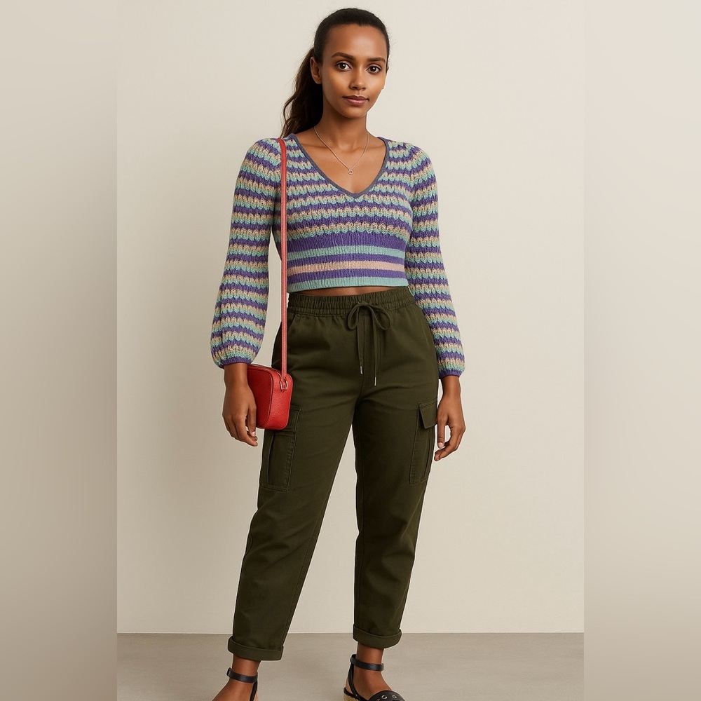 Zara Cropped Knit Crochet Sweater Multicolored - image 1
